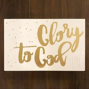 White & Gold Bible Verse “Luke 2:14” 14x9 Wood Wall Art
